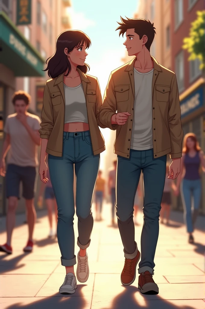 Two friends are walking together towards camera with high resolution 