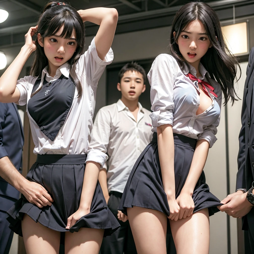 Beautiful and innocent high school girls and boys, Going to school in a tattered uniform, Sexy lingerie exposed, A skirt blown up by a strong wind, My butt is touched by high school boys, Being molested by high school boys, My breasts are fondled by high school boys, A beautiful girl with a baby face like an idol, Being molested in public makes her scream with her mouth open in shame, Glaring shyly at the viewer, Beautiful black hair, Increased sensitivity, Beautiful Eyes, Ultra high definition, Clear white skin, Slender body, Japanese, Anatomically correct