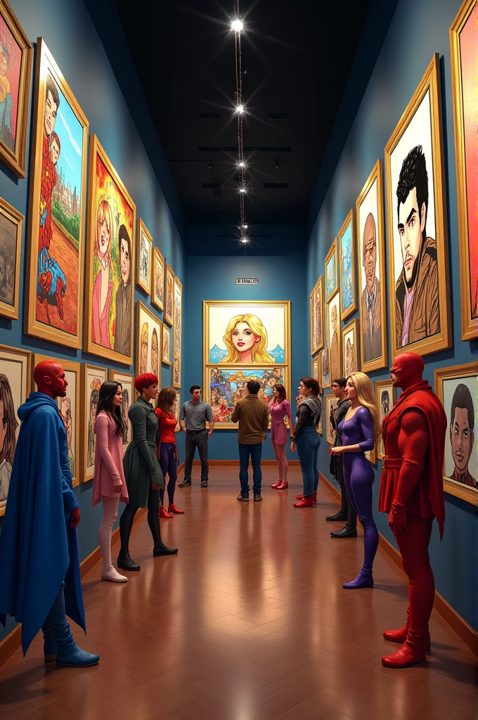 Une salle avec des tableaux dedans avec des personnages de BD à l'entrée se nomme La galeries des portraits
