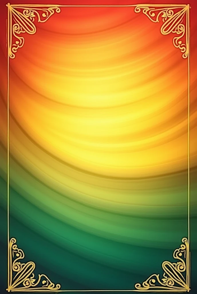 Main Background Color: Gradient from red to yellow to green. Pattern: horizontal,Soft diagonal lines or subtle textures. Additional Corner Elements: Decorated with traditional Bolivian motifs. And gastronomy