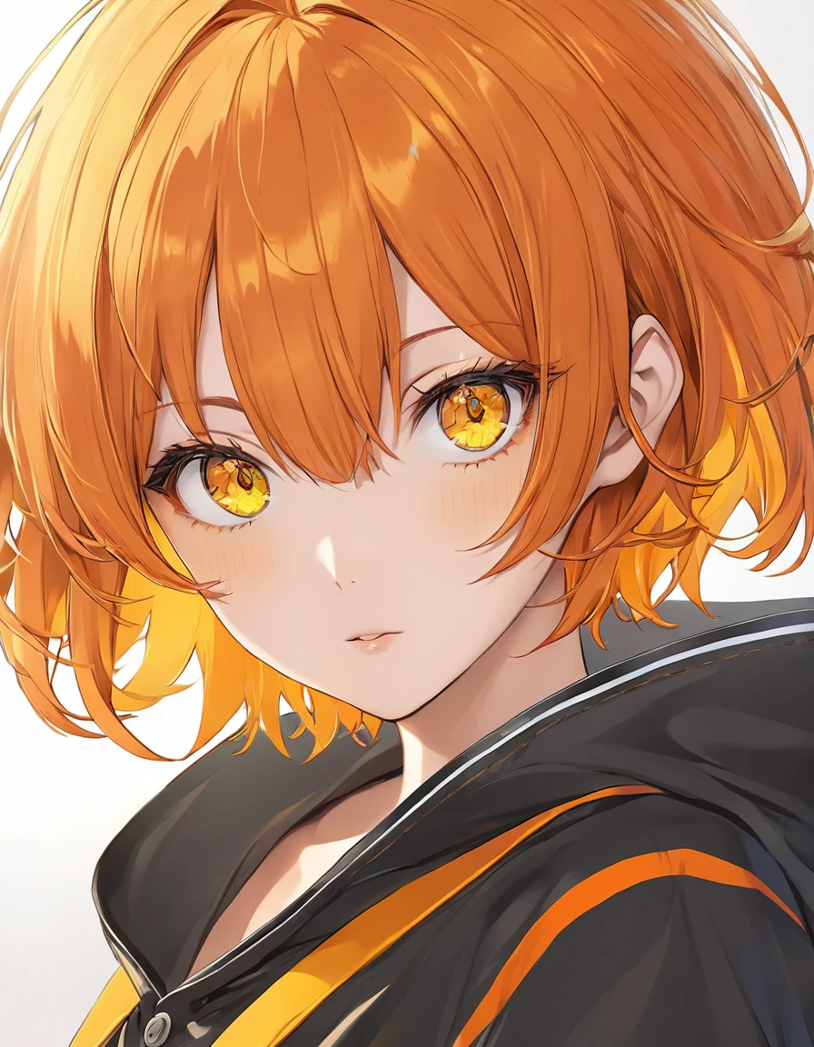 Beautiful adult woman、((Orange short hair))(Yellow Eyes)、(She&#39;s dressed as a sexy wizard)、Close-up of face、Neon Background