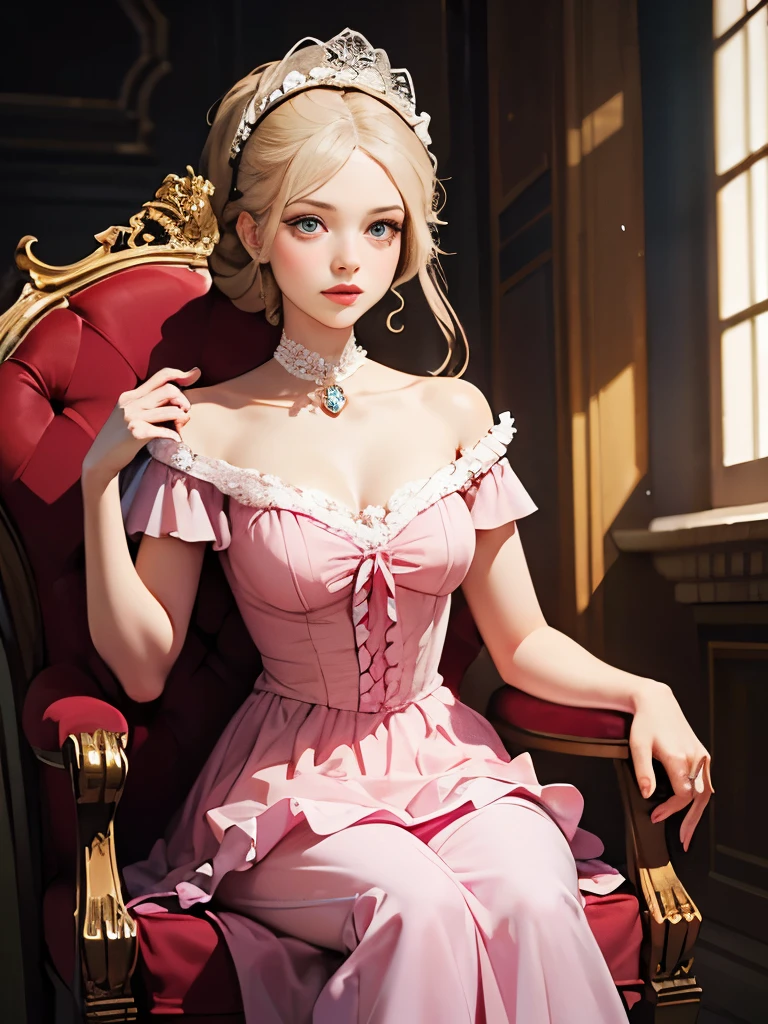arafed woman in a pink dress sitting on a chair, rococo dress, dress in the style of rococo, rococo queen, 1 7 th century duchess, marie antoinette, rococo fashion, # rococo, 1 8 th century style, inspired by Jean-François de Troy, historical baroque dress, rococo style portrait