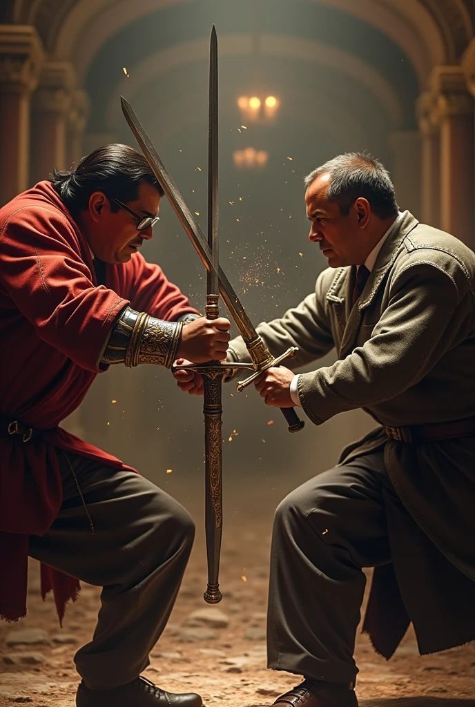 Gustavo petro AND Uribe fighting with swords