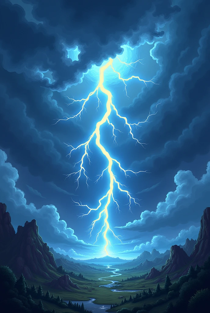 background with lightning and thunder, pokemon style, without any characters, predominating yellow and blue colors