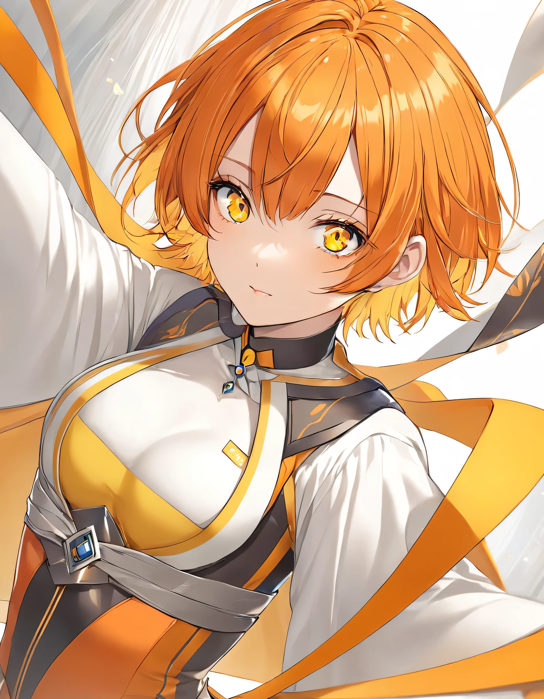 Beautiful adult woman、((Orange short hair))(Yellow Eyes)、(She's dressed as a sexy wizard)、Close-up of face、Neon Background