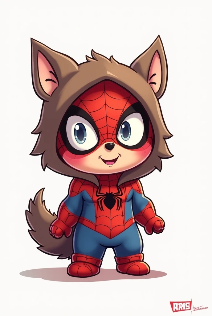 Spiderman dressed as a wolf, cute and small and easy to draw