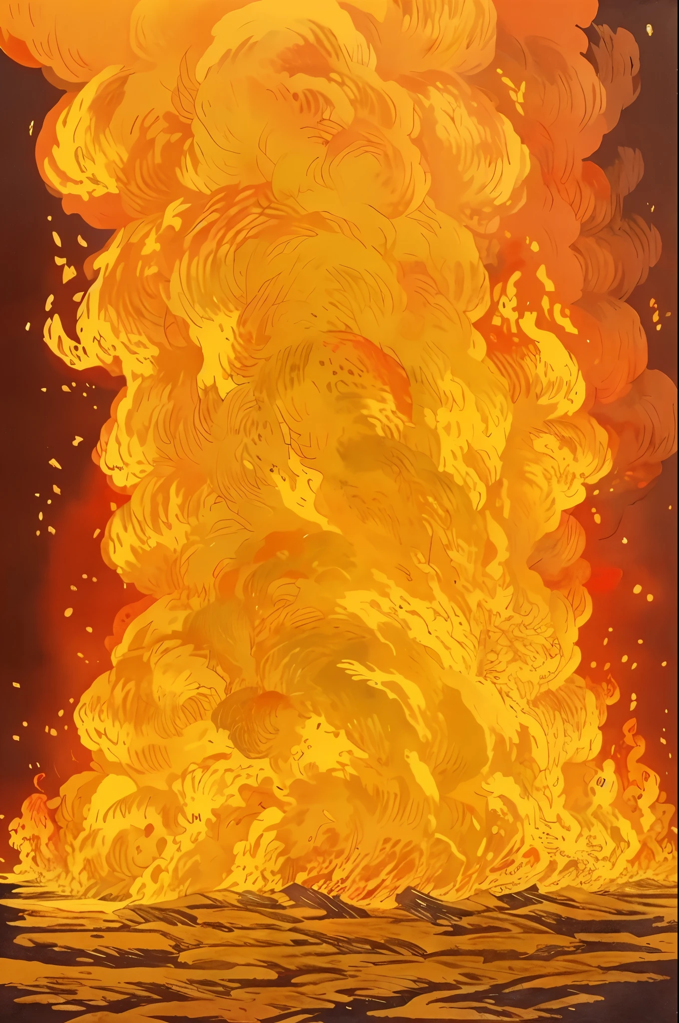 masterpiece, best quality, ukiyo-e:1.2, in hokusai style, fire