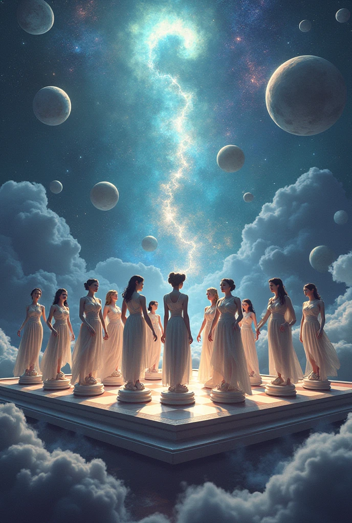 space chess. Girls instead of figures. detailing of space, detailing girls