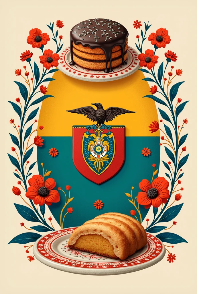 Design Concept:
Main colors:
Use the color palette of the Bolivian flag: red, yellow and green.
Add details in pastel tones that match your baking business.
decorative elements:
It includes national symbols such as the Bolivian ade and the shield., Delicately stylized to complement the theme.
Integrate patterns inspired by Andean textiles or floral details that are representative of Bolivian culture..
Details Related to Pastry:
It includes illustrations of typical Bolivian desserts such as empanadas., salteñas or festively decorated cakes, integrated into the background.