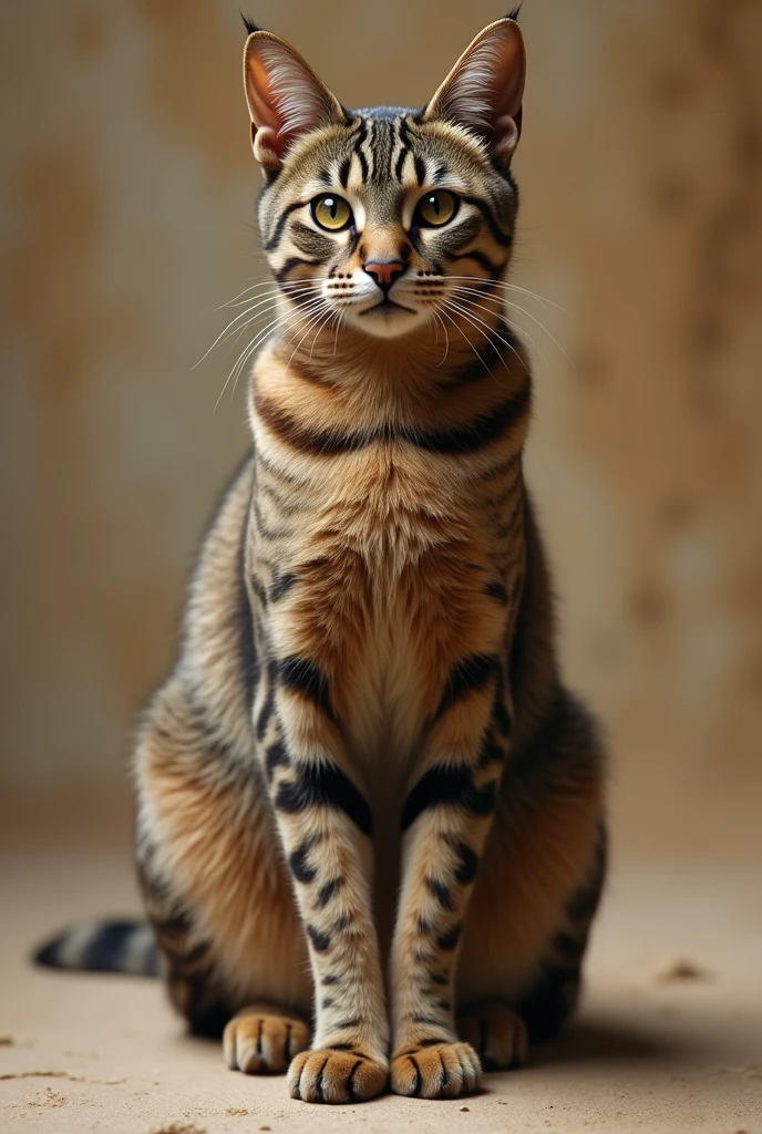 Real Egyptian cat standing on its leg looking at the camera