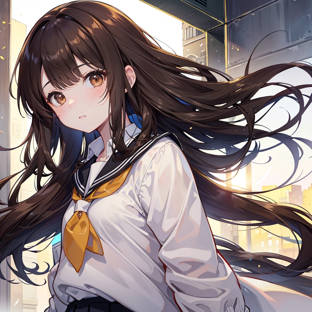 porate、(School uniforms)、bright expression、poneyTail、young and shiny white shiny skin、Best Looks、Gold reflects light、Black color hair、Hair is shiny、Super long silky straight hair、Beautiful bangs that shine、Sparkling crystal clear and charming large dark brown eyes、Very nice and lovely 16 year old girl、Lush bust、With slit、((full body seen))、Nasida、the original god