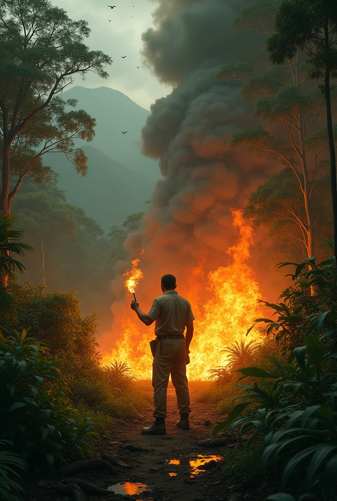 Luis Inácio Lula da Silva setting fire to the Amazon rainforest