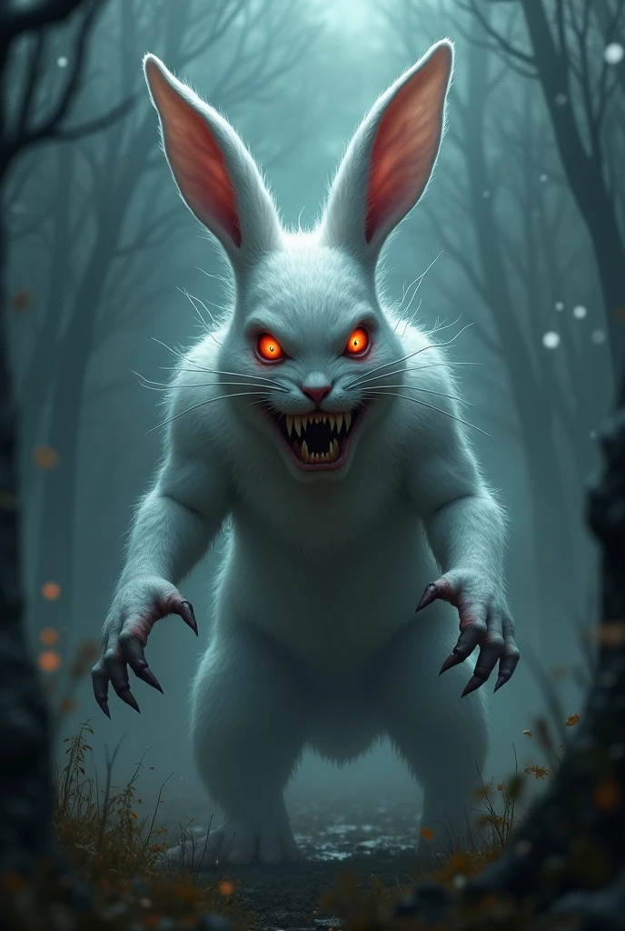 A white rabbit turned in to a big evil in the night