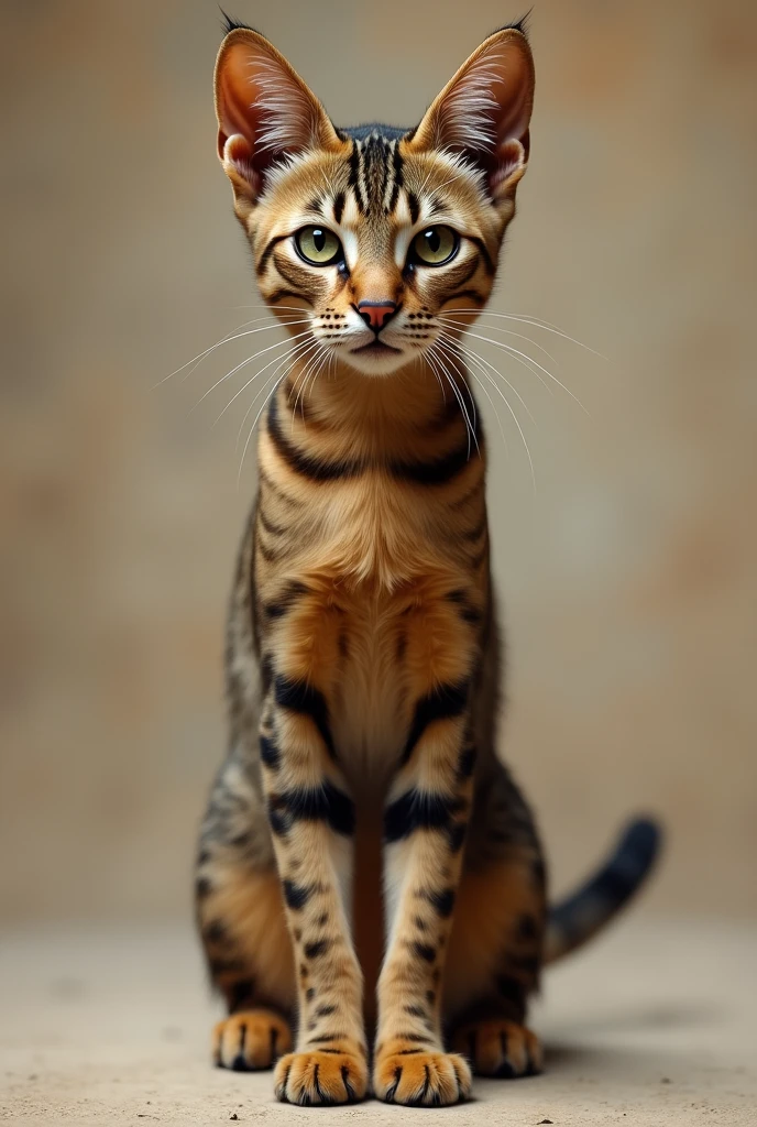 Real Egyptian cat standing on its leg looking at the camera