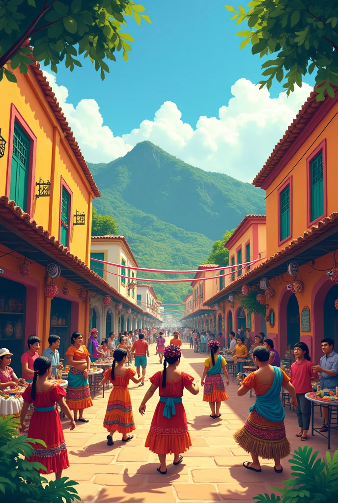 Create the image of an advertisement about a cultural festival of the 4 towns of Guatemala.
