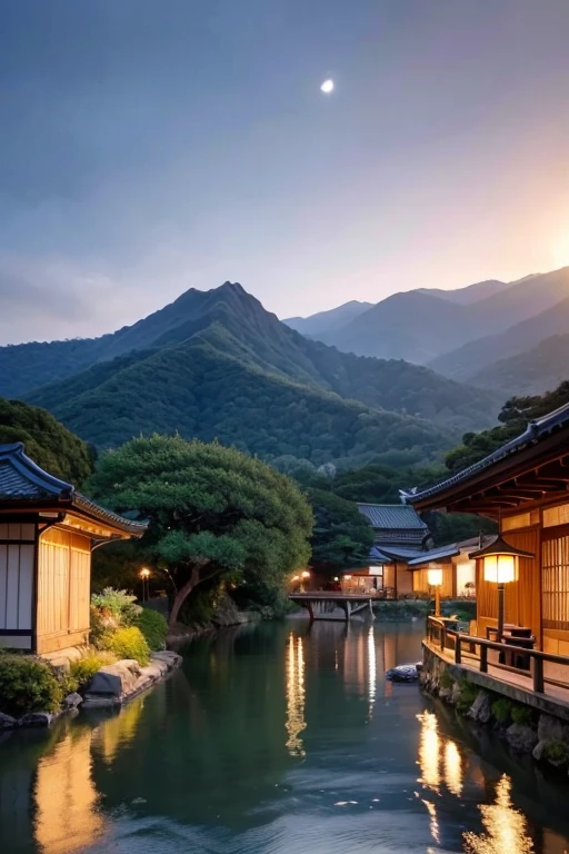 ((Highest quality)), ((masterpiece)), (detailed), Scenery of the old Japan、nature、water、Real、Beautiful、、The background is night、Gray Hair