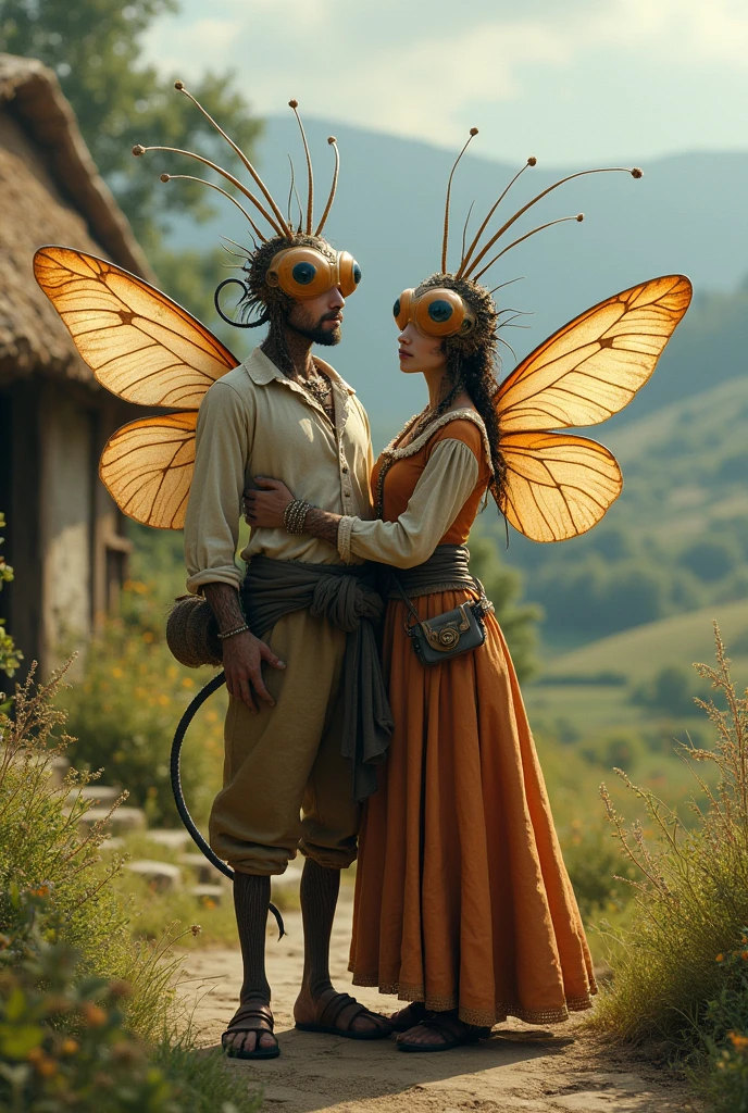 Peasant man and woman with insect wings and antennae
