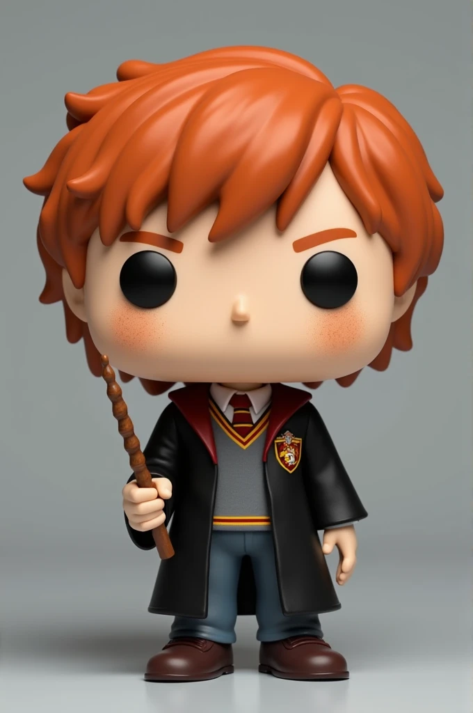 Make the character Ron from Harry Potter with his Hogwarts uniform funko pop version with a wand
