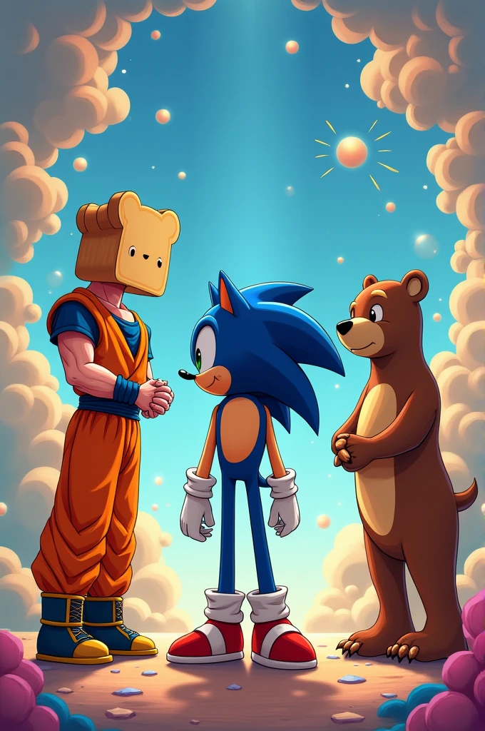 Bread Man and Bear Man bow to Sonic and Goku.