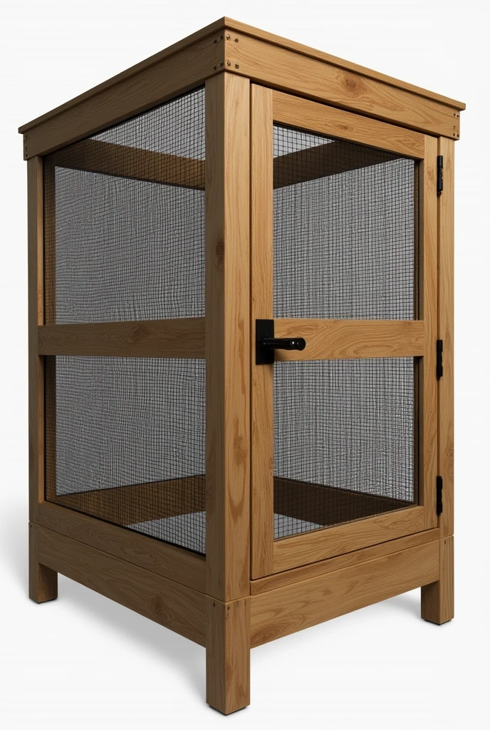 Une cage en bois de 5x3x5 recouvert d'une moustiquaire pour élevage des mouches avec une fermeture comme ouverture
