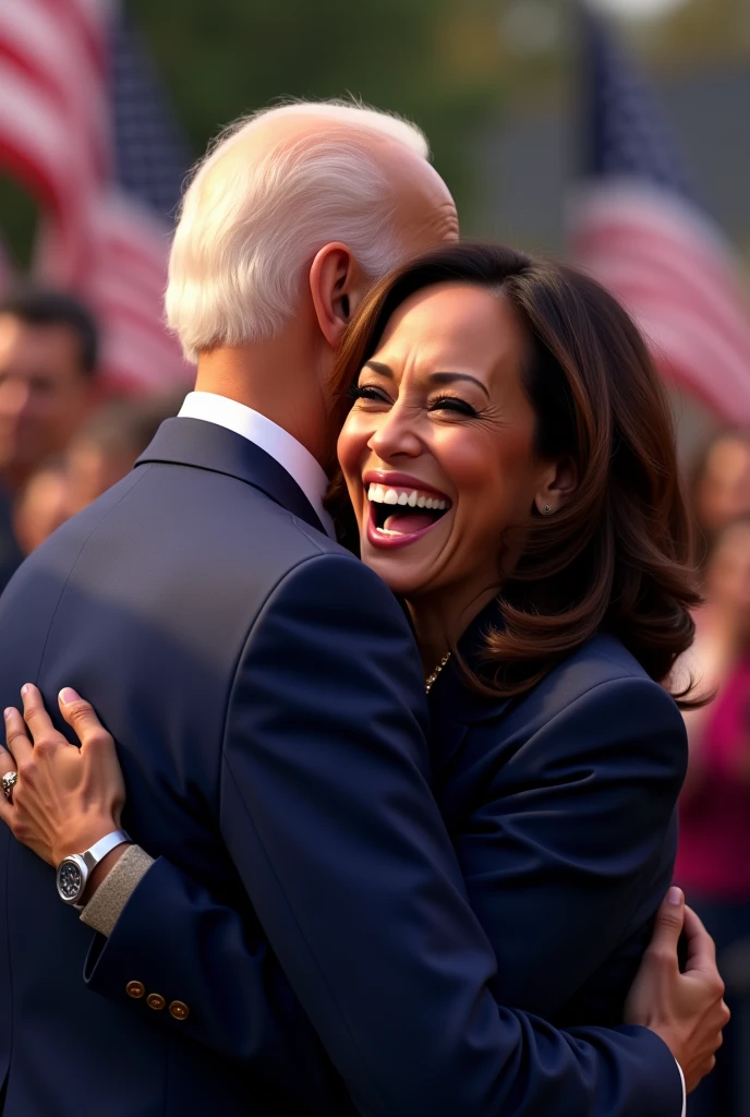 kamala harris and Joe biden are very happy for kalama's election, Kamala Harrys smiles in a very expressive and ultra happy way as if she were becoming historic
