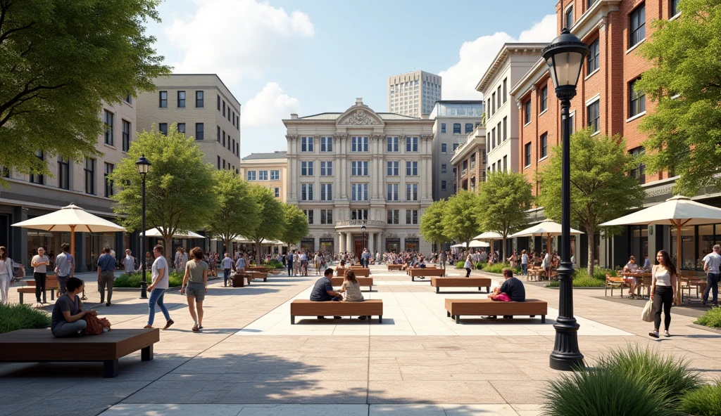 Using this same image, add benches to this square