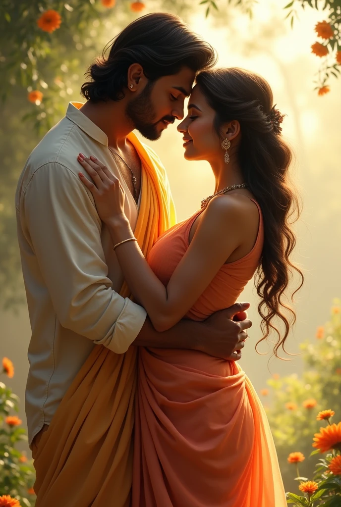 Indian husband and wife , husband shoulder wife