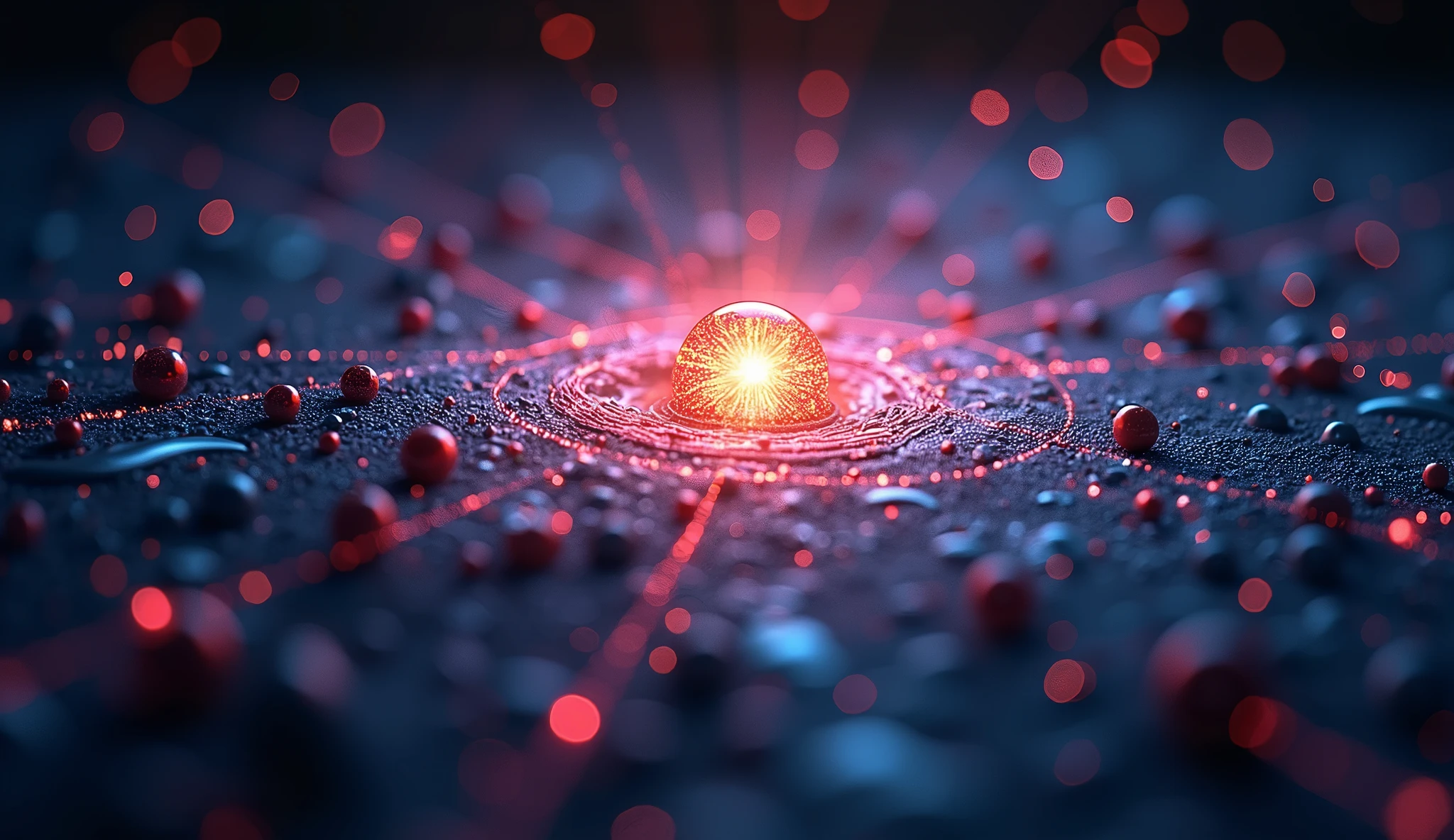Particles converge toward the center,Inside the atom、Luminescent quantum atomic structure、Electrons rotate at the speed of light