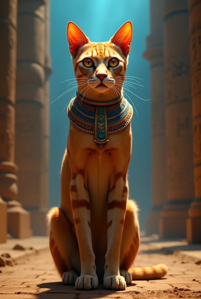 Egyptian cat ,real, standing on his feet , raising his hands up , looking at the camera