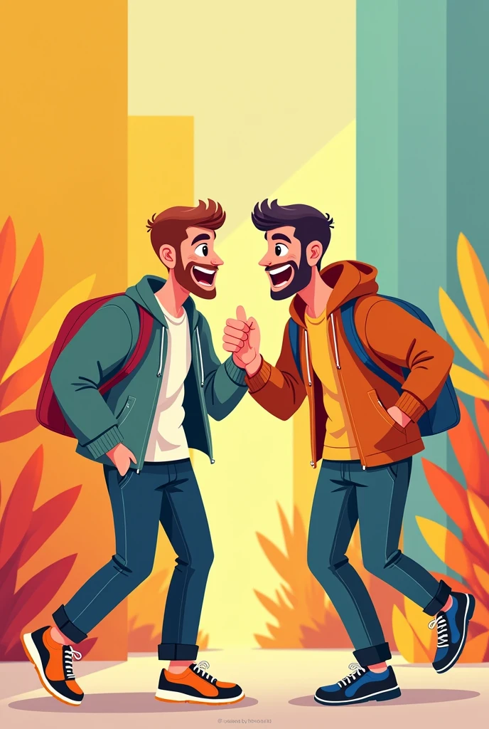 A picture to share with my friend on WhatsApp, I want a friendship image but one that is cool, We are both men, uses cartoonish elements, We are both men