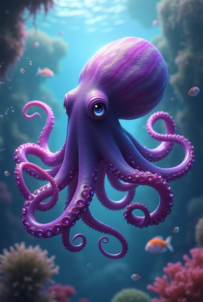 Create an image of a purple colored octopus in front 