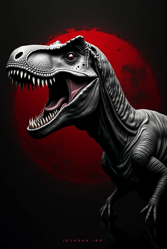 Create me a type of logo that has a rex and that is super real and that is black with red