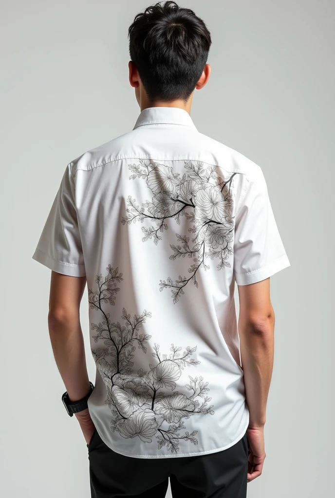 An eye catching, realistic, intricate details, white colored shirt with asiatic artistic patterns