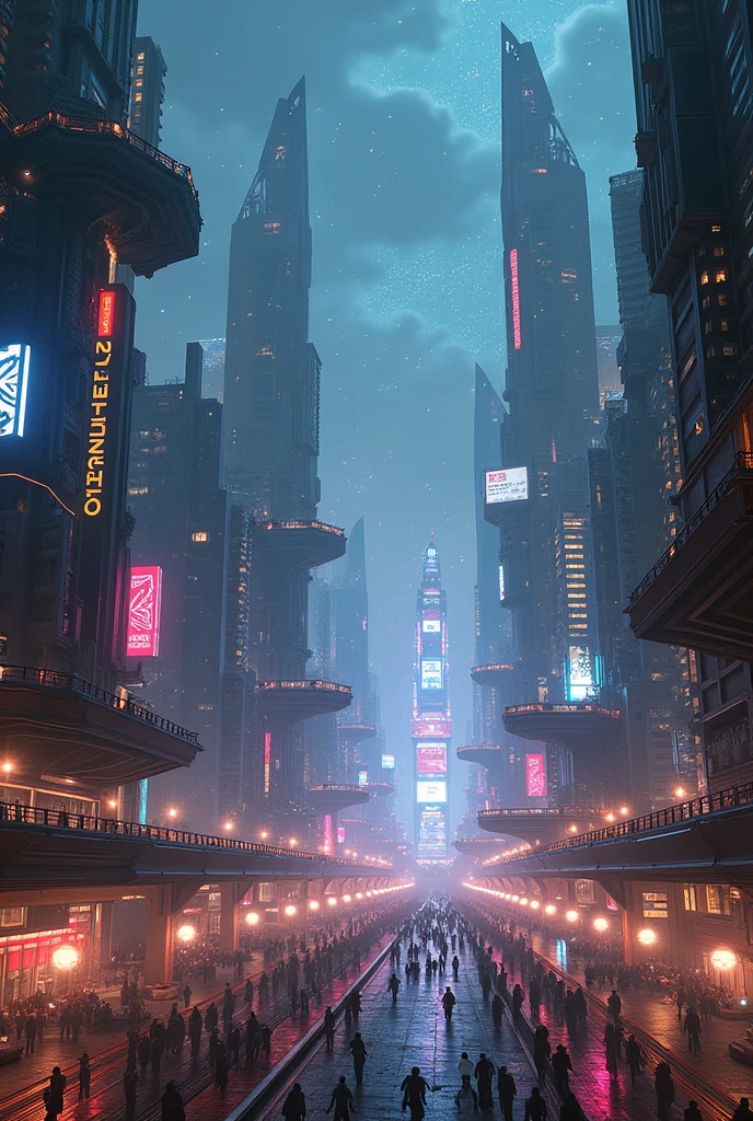 Futuristic city by night