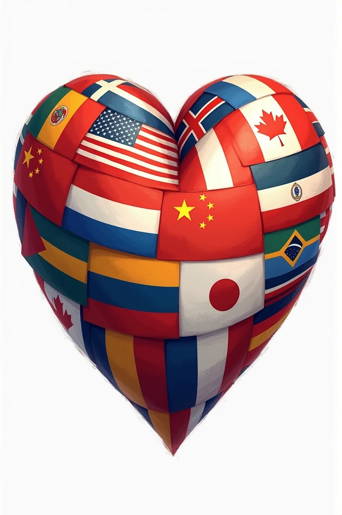 Create a heart wrapped with different country flags 