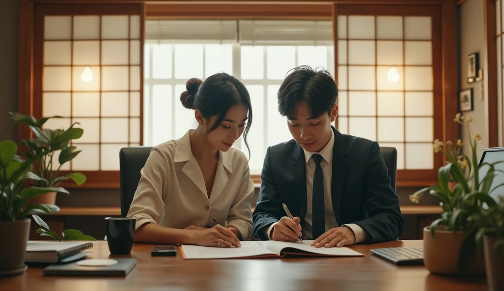 Couple,work,20th Generation,delicately,Sharper,8k、office、Nostalgic、Japanese