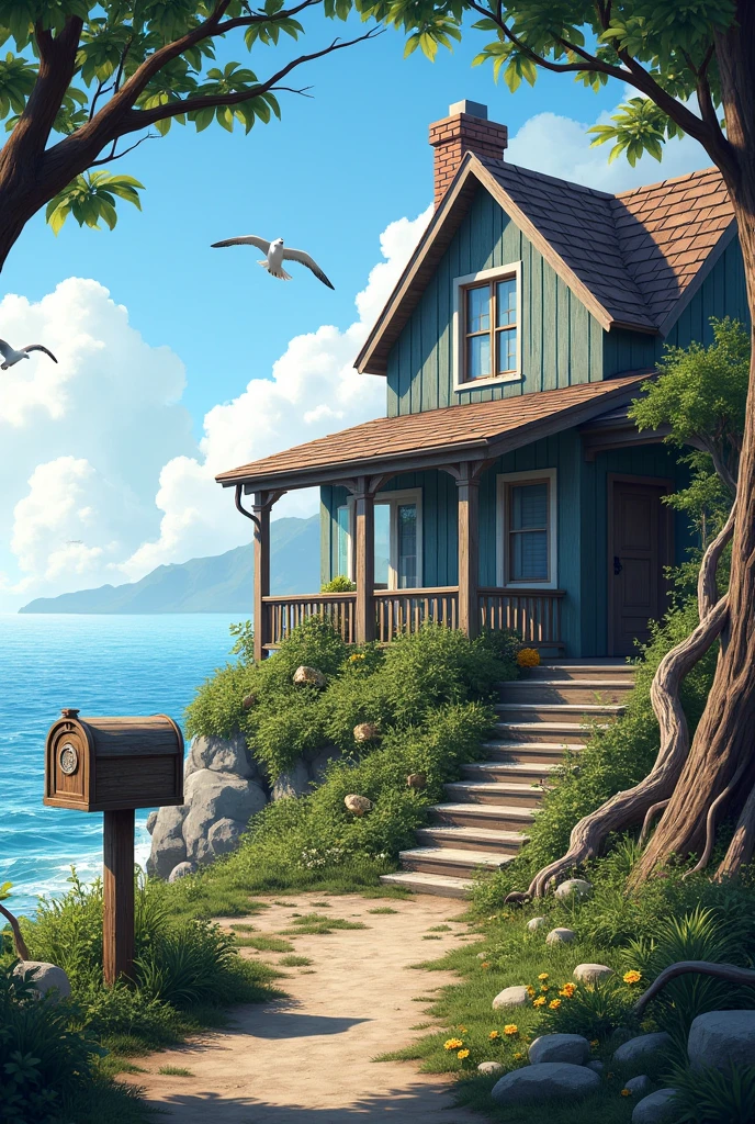 A house on the sea with a mailbox