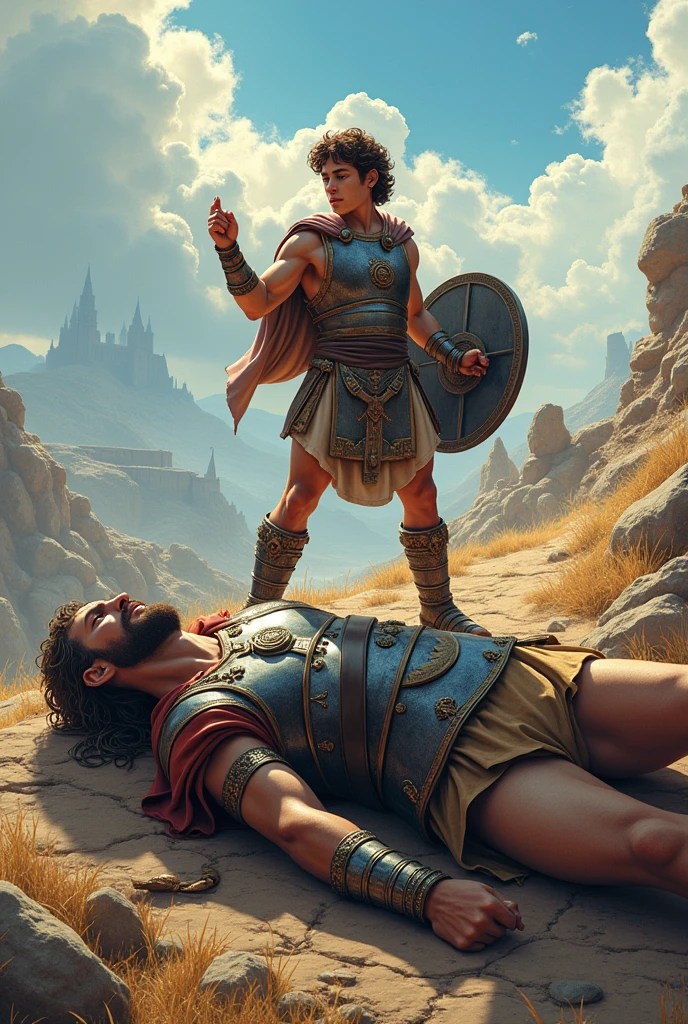  birthday invitation with the theme David defeating Goliath 