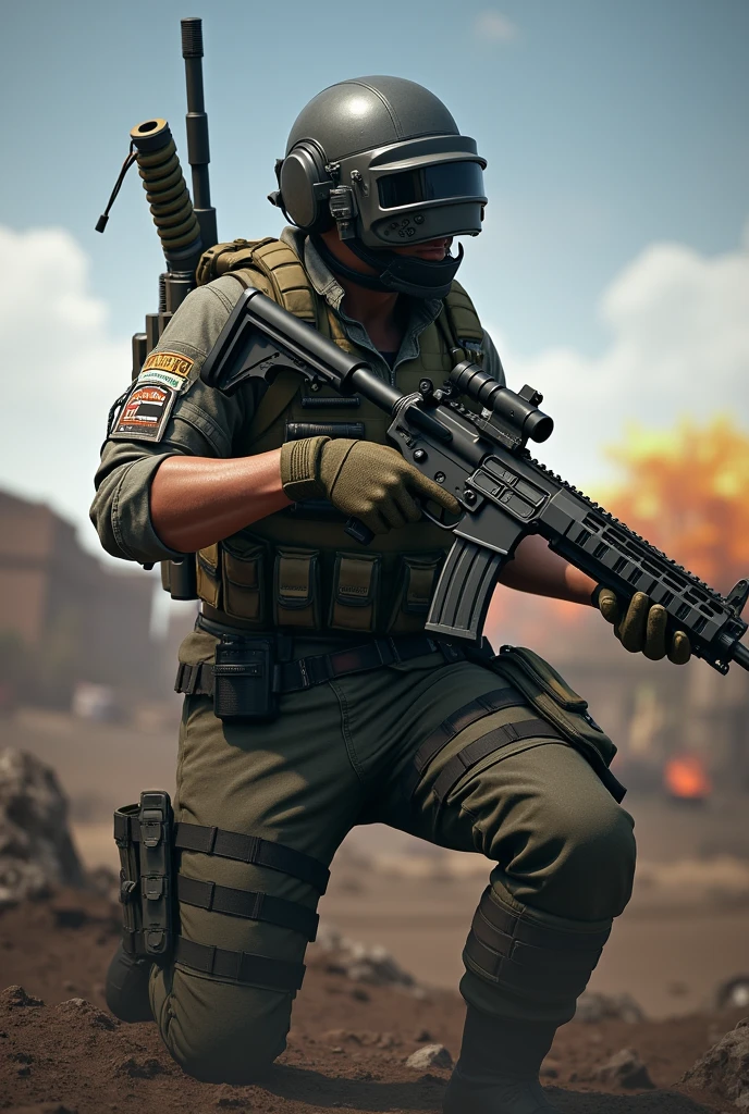 Main character of Pubg holding M416 gun in his hand and standing solo like a pro Hd 8k ultra