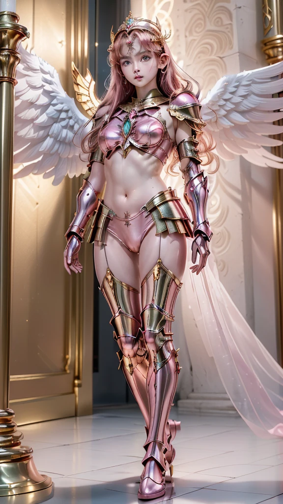 a close up of a girl in a pink costume with wings, knights of zodiac girl, elegant pink body, sleek pink armor, pink metallic goddess athena, the sailor galaxia. beautiful, venus godness athena, wearing witchblade armor, light gold armor, shiny golden bikini, angelic pink armor, pink body, golden armor, portrait knights of zodiac girl, body pink metallic armor, usando biquíni armadura, (full body:1.8), (upper body up:0.3), (hyper realistic:1.4), (realistic:1.3), (best quality real texture skin), Detailed eyes, detailed face, PERSEPHONE, (SFW:1.5) Hyperrealistic, LESS saggy breasts, (SMALL BREASTS:1.5), (HUGE LEGS:1.2), (huge huckle:1.5), (LESS THIGHS:1.5), pernas perfeitas, pernas perfeitas, pernas lisas, pernas lisas e perfeitas, pernas torneadas, coxas torneadas, pernas lisas, coxas lisas. (pose erótica:1.5), (sobrancelhas espessas:1.5), (Grandes olhos roxos:1.5), (olhos ultra detalhados:1.5), (Olhos de alta resolução:1.1), (textura de pele ultra detalhada:1.4), (Belo corpo tonificado:1.5), arco de cabelo, (Pele úmida:1.0), (rosto sensual:1.8),
