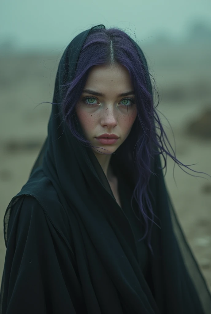 English woman 20 years old,skin fair,sparkling green eyes,dark purple hair,she is crying, your dress is black like a goddess,everything turned to dust,scenarioposes,make-up,cinema image,品質,full body images,detailed,full body image,high resolution,everything to the wind