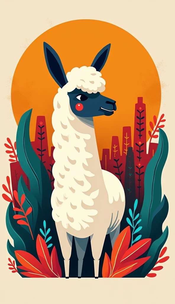 Colorful mexican fabric graphic design. The theme is a minimalist alpaca