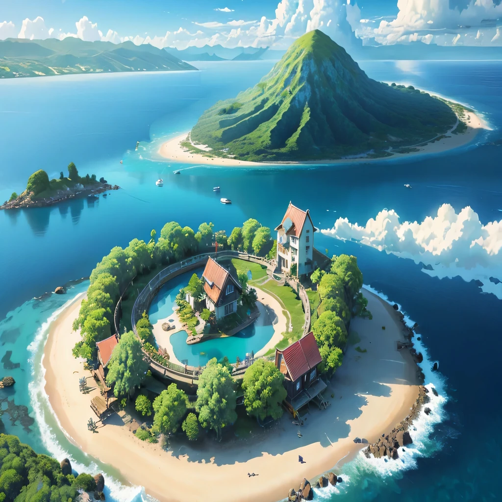 There is a small house on the circular island