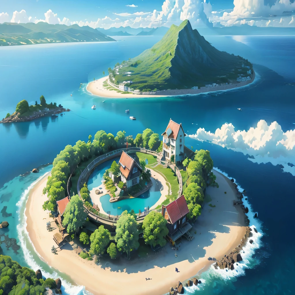 There is a small house on the circular island