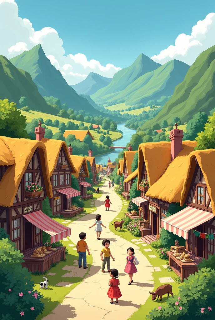 A small village in 2d animation