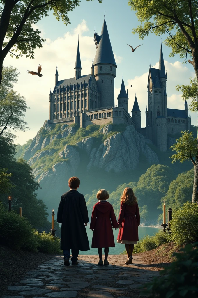 make a square Hogwarts scene with the main characters