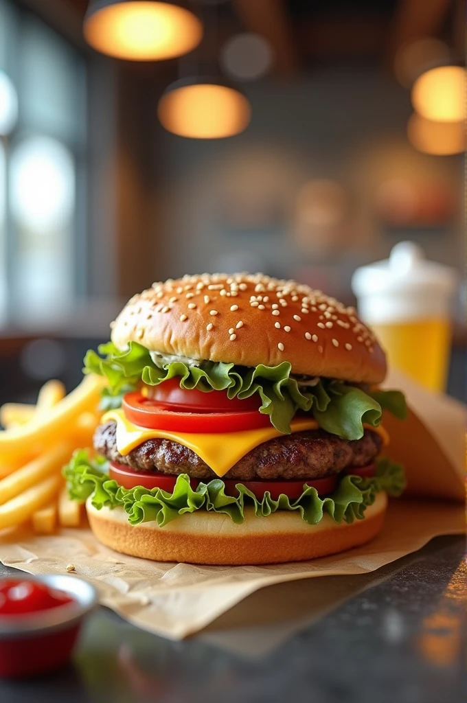 A text that says it has a burger and fries