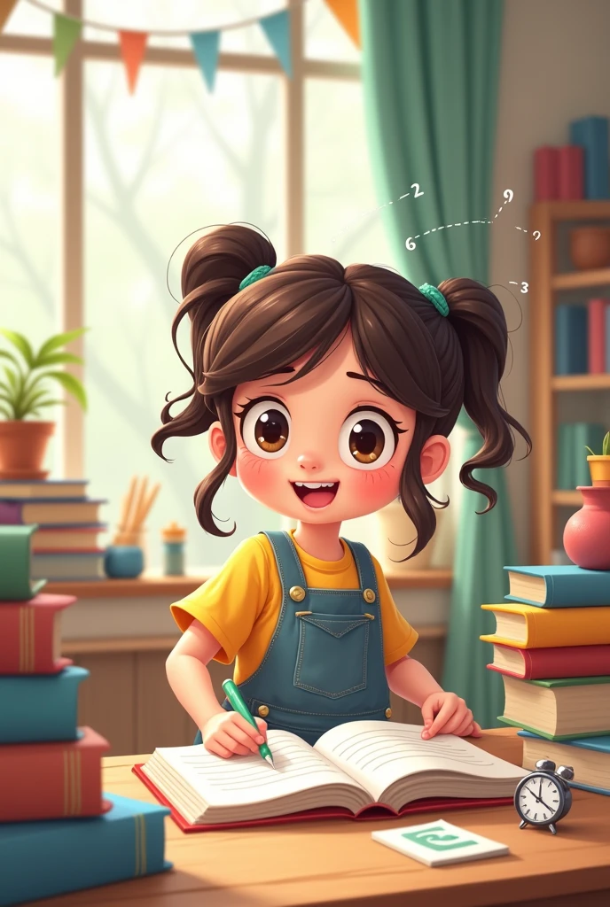 Help me make a cartoon of a girl enjoying an academic process