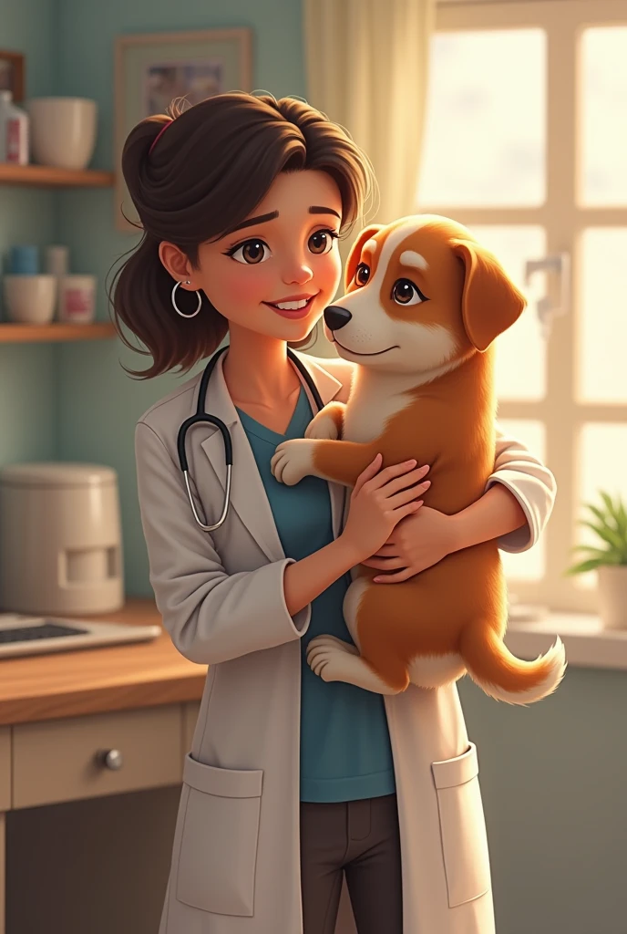 Human hugging dog pic with veterinary doctor
