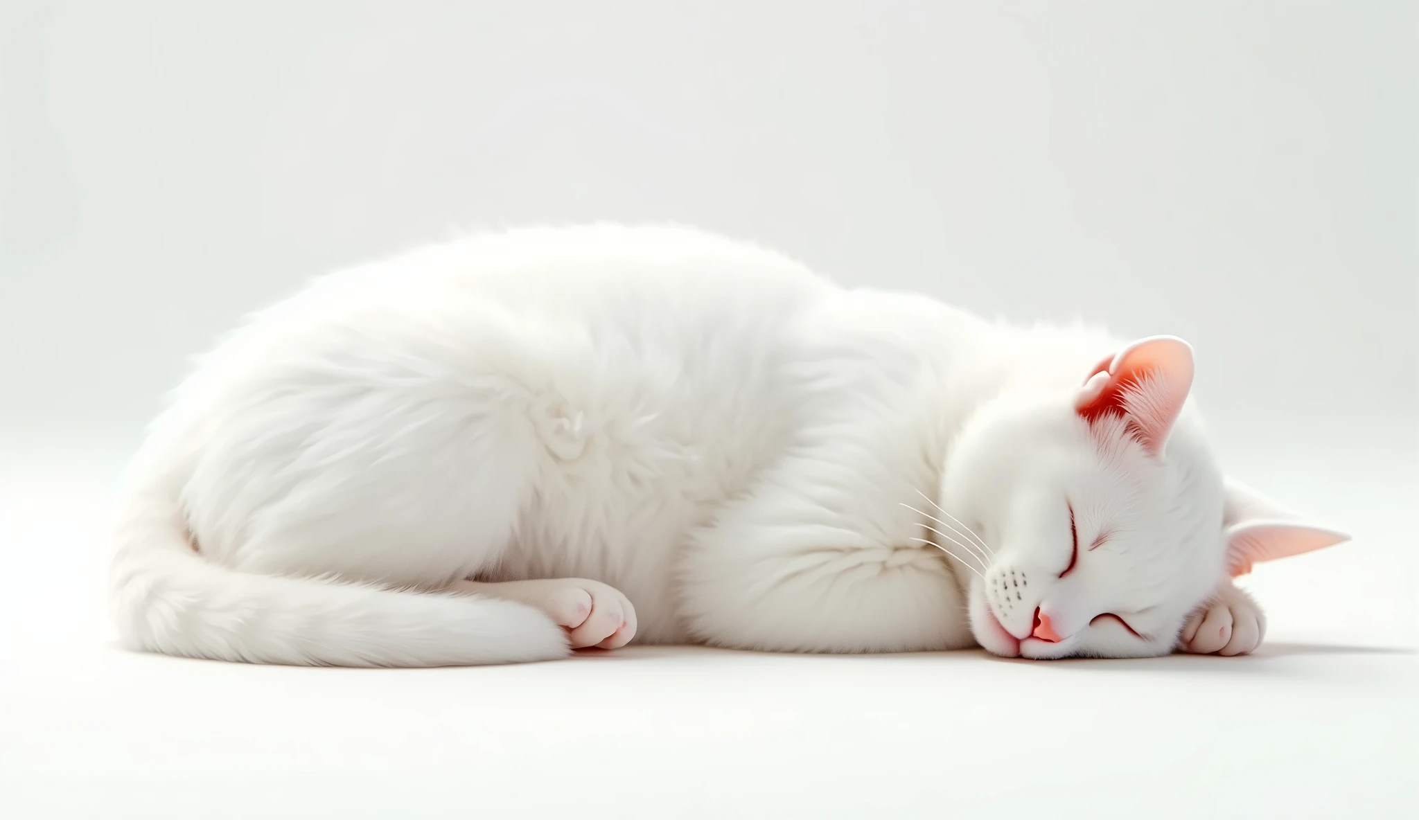 cat sleeping, white background, Masterpiece, best quality, high quality, extremely detailed CG unity 8k wallpaper, award winning photography, bokeh, depth of field, HDR, bloom, chromatic aberration, photorealism, very detailed, trending on artstation, trending on CGsociety, intricate, high detail, dramatic, midjourney art